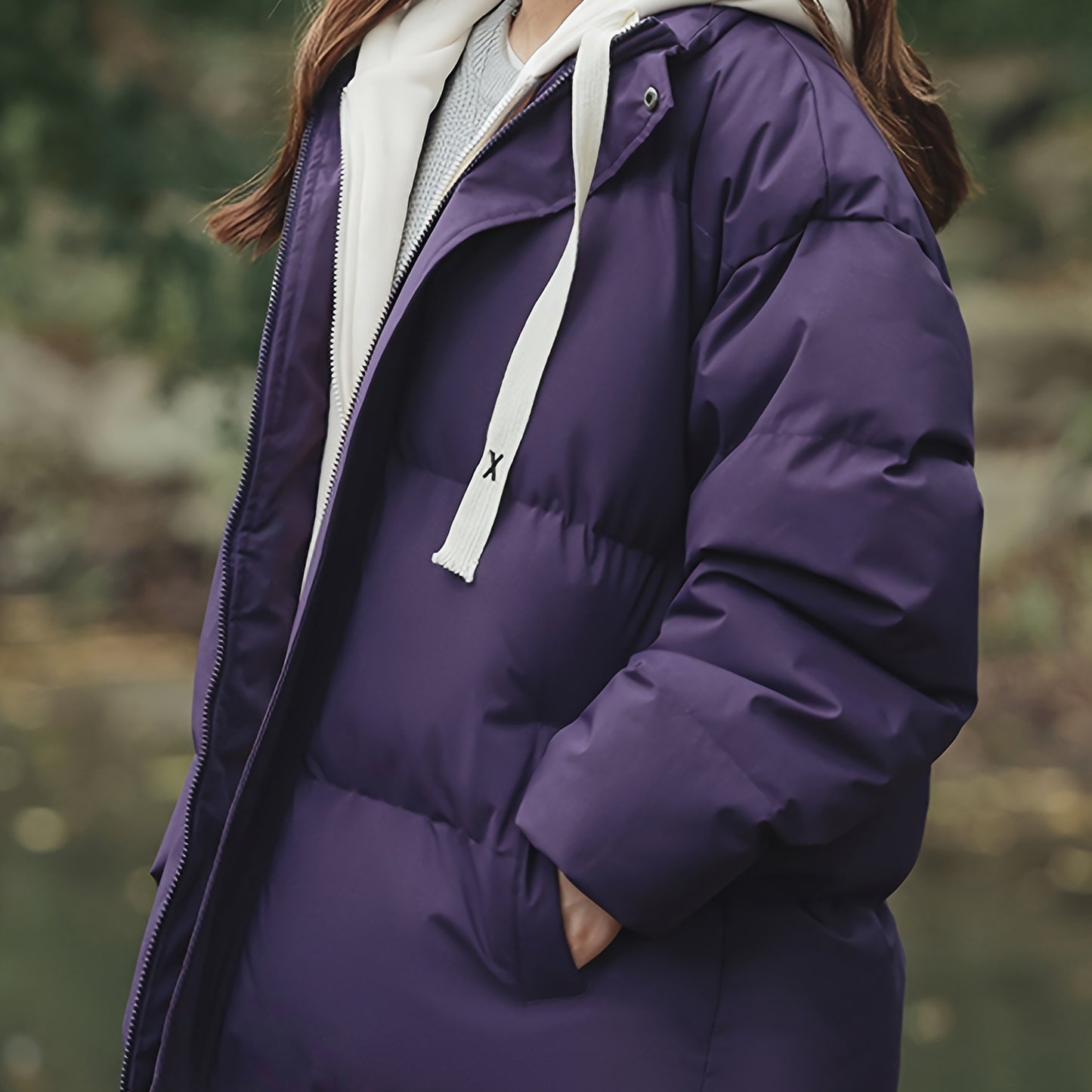 Կանացի բաց կապույտ, գլխարկով փքված բաճկոն - հարմարավետ, բրդյա ծածկույթով ձմեռային վերարկու՝ լարերով, առօրյա ոճ՝ ցուրտ եղանակի համար, ձմեռային վերարկու