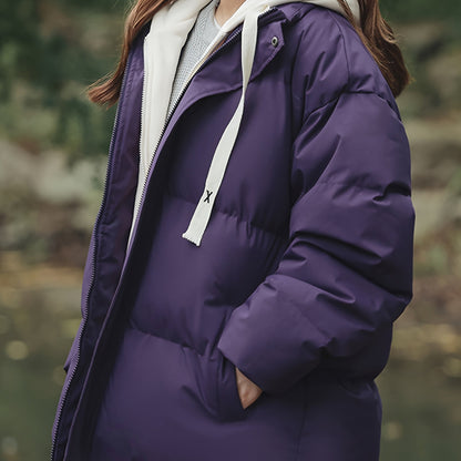 Կանացի բաց կապույտ, գլխարկով փքված բաճկոն - հարմարավետ, բրդյա ծածկույթով ձմեռային վերարկու՝ լարերով, առօրյա ոճ՝ ցուրտ եղանակի համար, ձմեռային վերարկու