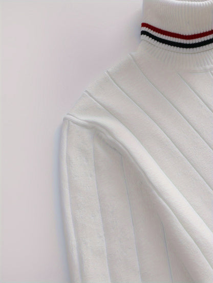 Temujin OBM Men's College Style Fashion New Color Block Striped High Neck Knit Long Sleeve Pullover Sweater