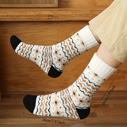 5 Pairs Thick Fleece Mid-Calf Socks for Autumn Winter Casual Wear