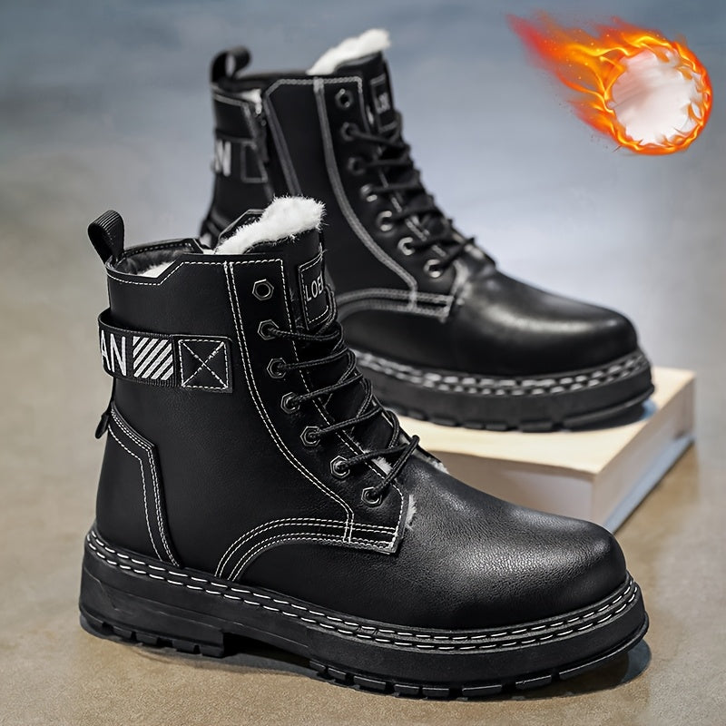 Men'S Insulated And Thickened Winter Snow Boots on, Perfect for Outdoor Camping, Fishing, And Hunting.