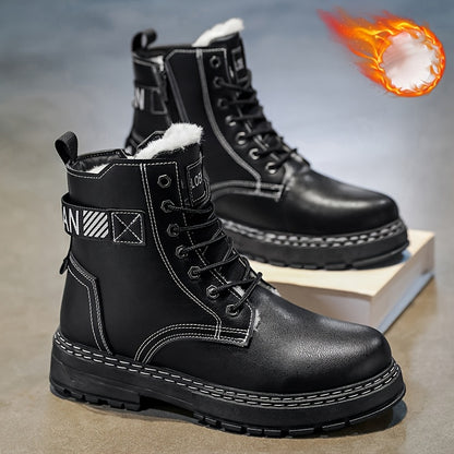 Men'S Insulated And Thickened Winter Snow Boots on, Perfect for Outdoor Camping, Fishing, And Hunting.