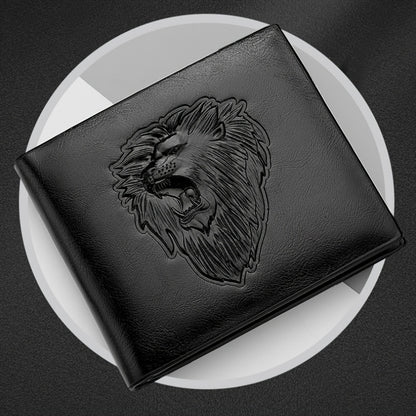 1pc Men's Lion 3D Embossed Pattern Wallet, Business PU Leather Wallet