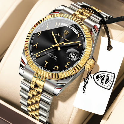 Men's Retro Quartz Watch with Stainless Steel Strap & Calendar