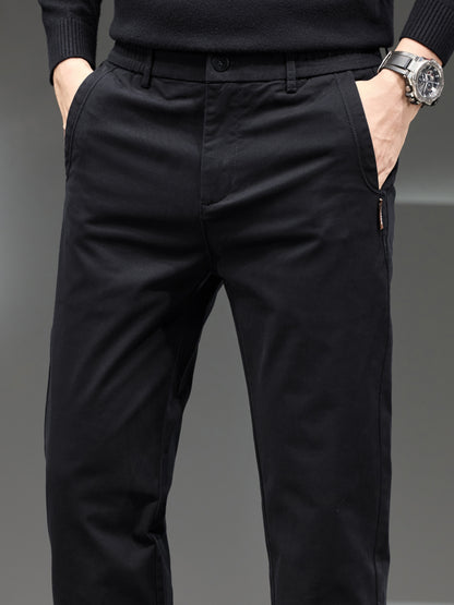 Men's Classic Business Trousers - Lightweight Polyester Straight-Leg Pants For Spring/Fall - Button Details - Non-Elastic Fabric - Solid Color - Regular Fit