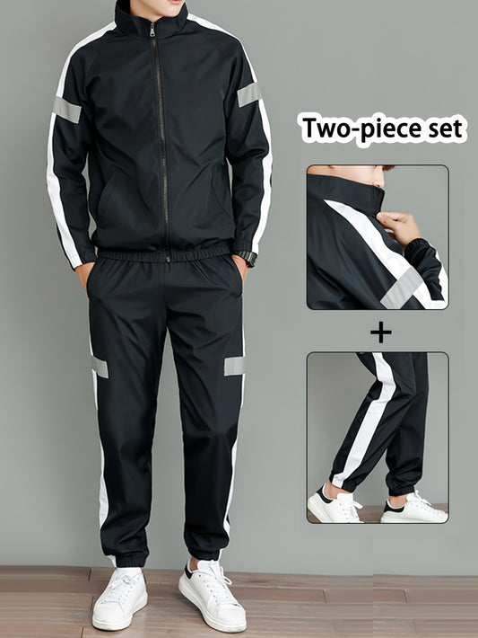 Men's Casual Polyester Jacket and Joggers Set for Spring & Fall