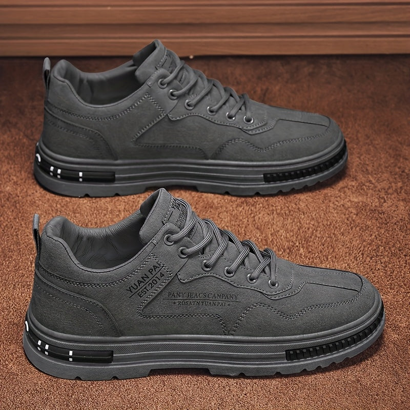 Men's Skate Shoes - Versatile Beige Casual Streetwear Sneakers, Durable Non-Slip PU Sole, Lace-Up Low-Top for Everyday & Outdoor Activities