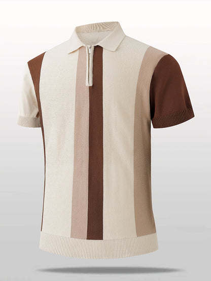 Men's Summer Short-Sleeve Polo Shirt with Zipper Lapel