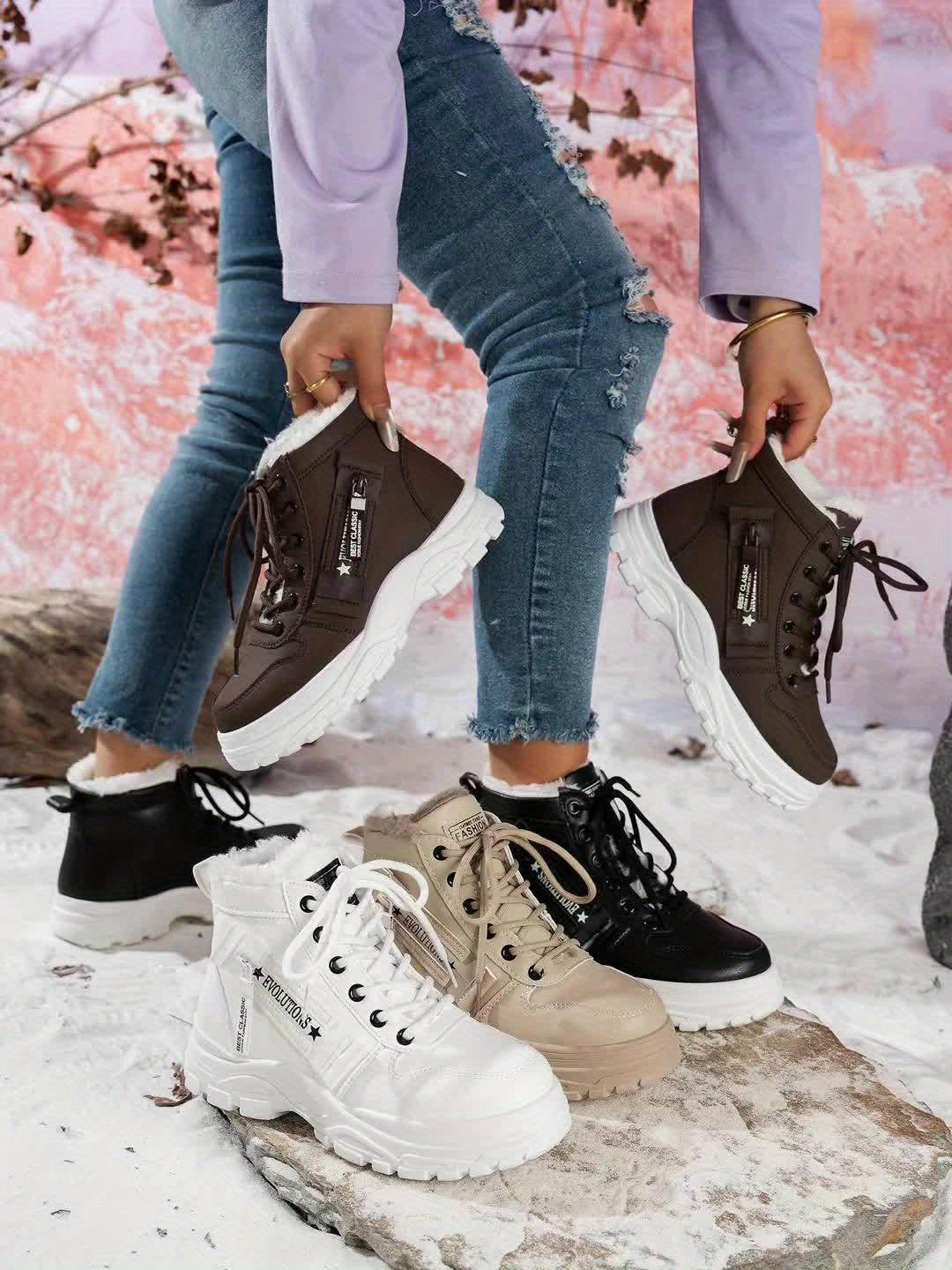 Կանացի ձմեռային ձնագնացքներ - Տաք երեսպատված, չսահող, բարձրակրունկ արտաքին ցանկացած առիթի համար կոշիկներ, ռիբավորված մեղմացնող ներդիրով, սև, իդեալական են ցուրտ եղանակի համար, ձմեռային կոշիկներ | Ոճային ձմեռային կոշիկներ | Դիմացկուն կոշիկներ