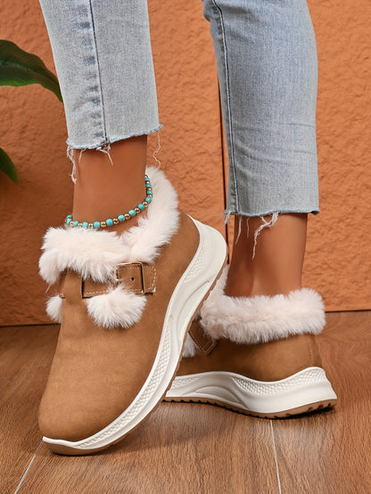 Women's Plush Winter Snow Boots with Faux Collar & - Slip-On/Lockable Ankle Strap, Cushioned PVC Sole - Grey/Lavender Synthetic - Warm Cozy Shoes for Ice, Snow, Indoor/Outdoor (Wide Widths Available) - Ideal, Winter Boots For