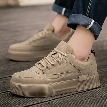 1pair Men'S Classic Solid Grey Skateboard Sneakers, Casual Street Style Lace-Up Running Shoes, Lightweight Stability Low Top with Faux Upper, Fabric Inner & EVA Sole for All-Season Outdoor Activities