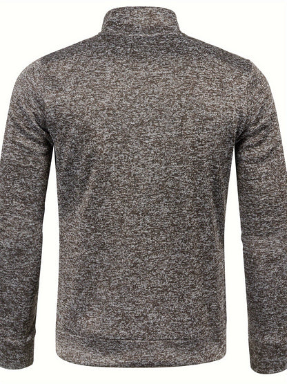 Elegant Mid Stretch Cardigan, Men's Casual Full Zip Up Cardigan Sweater Coat For Fall Winter