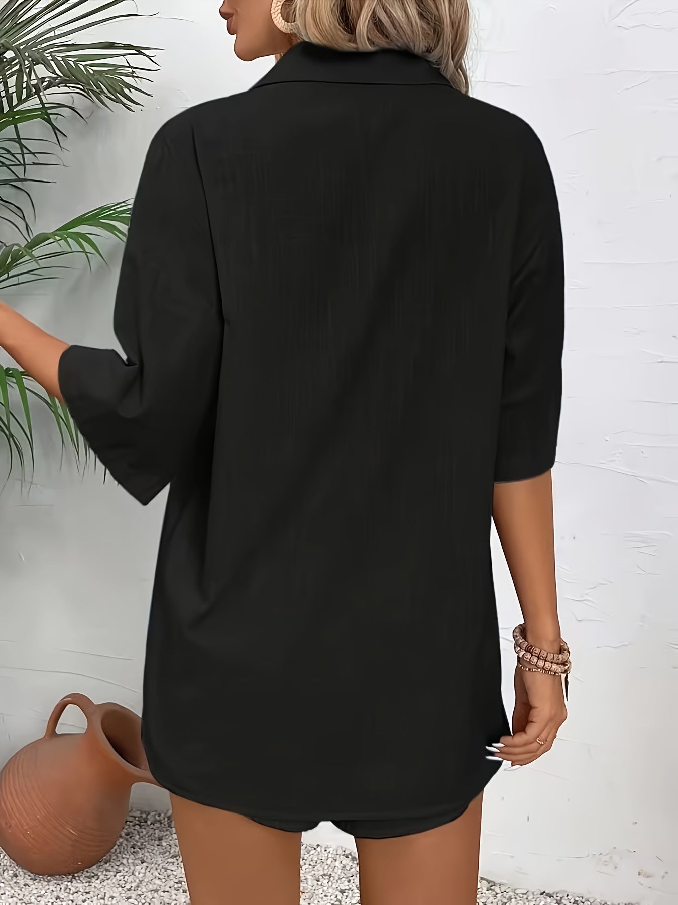 Women's Solid Color Polo Shirt and Shorts Set for Spring Summer