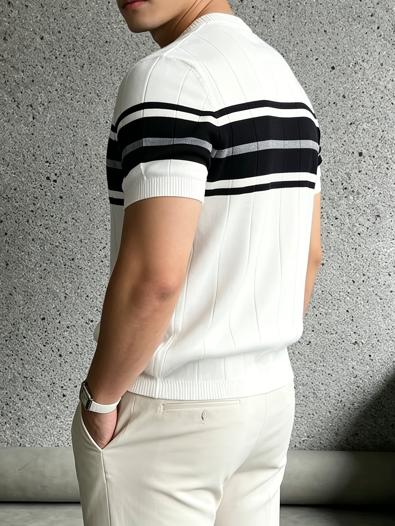 Men's Color Block Knit Pullover Short Sleeve Crew Neck