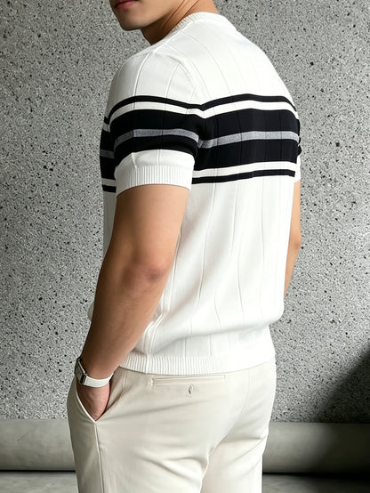 Men's Color Block Knit Pullover Short Sleeve Crew Neck