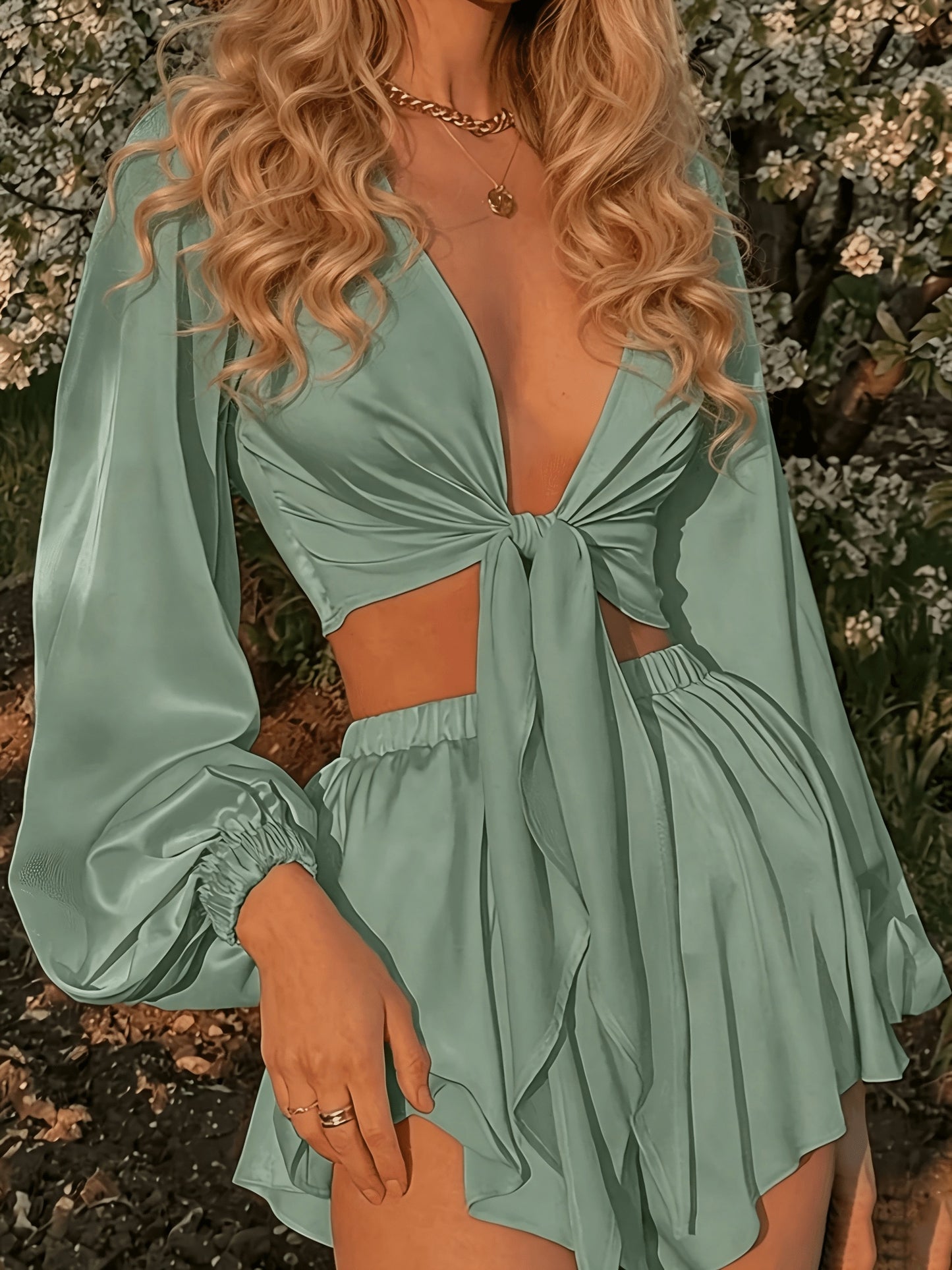 Women’s Summer Casual 2-Piece Vacation Set with Lace-Up Detail