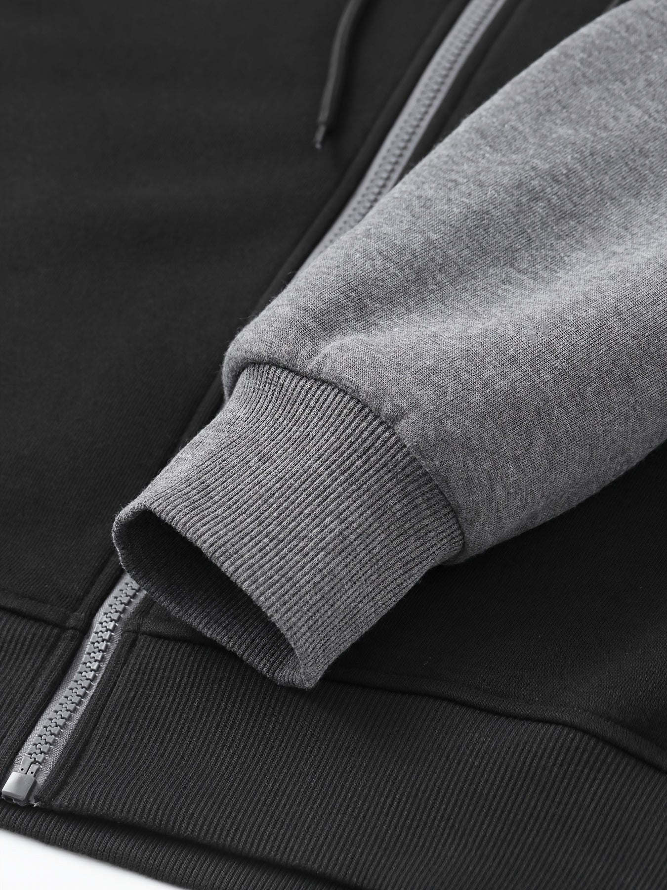 Men's Casual Sports Hoodie Two-Piece Set Four Seasons Color-Matching Zipper Drawstring Waist Jogging Suit - ayq