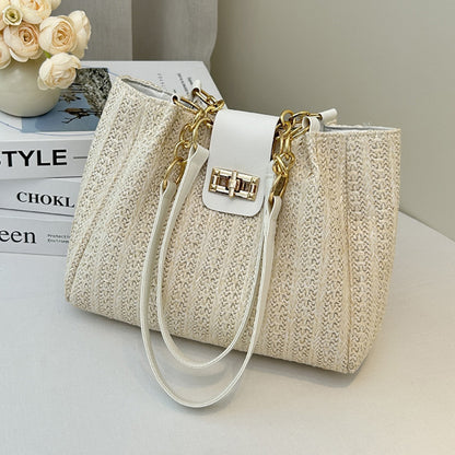 Էլեգանտ կանացի կրծկալով պայուսակ՝ անջատվող շղթայով ուսի գոտիով և ոսկեգույն զարդերով - շքեղ դրամապանակ ոսկեգույն զարդարանքներով, պտտվող կողպեքով, հասանելի է շագանակագույն և սև գույներով - կորեական ոճ, նիշի հյուսվածք, L