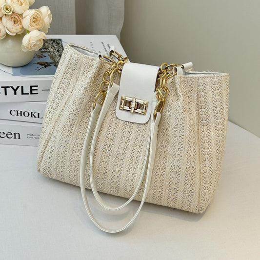 Էլեգանտ կանացի կրծկալով պայուսակ՝ անջատվող շղթայով ուսի գոտիով և ոսկեգույն զարդերով - շքեղ դրամապանակ ոսկեգույն զարդարանքներով, պտտվող կողպեքով, հասանելի է շագանակագույն և սև գույներով - կորեական ոճ, նիշի հյուսվածք, L