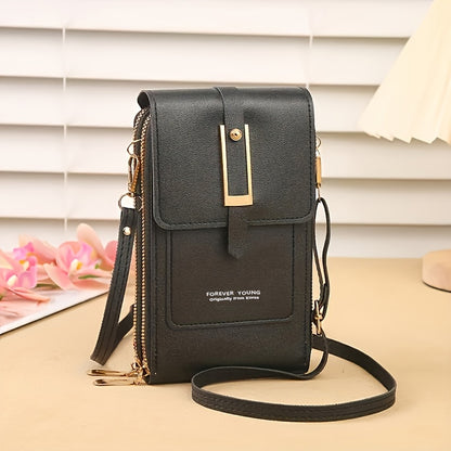 Touch Screen Mobile Phone Bag, Mini Flap Crossbody Bag, Fashion Faux Leather Purse, Vertical Wallet With Card Slots