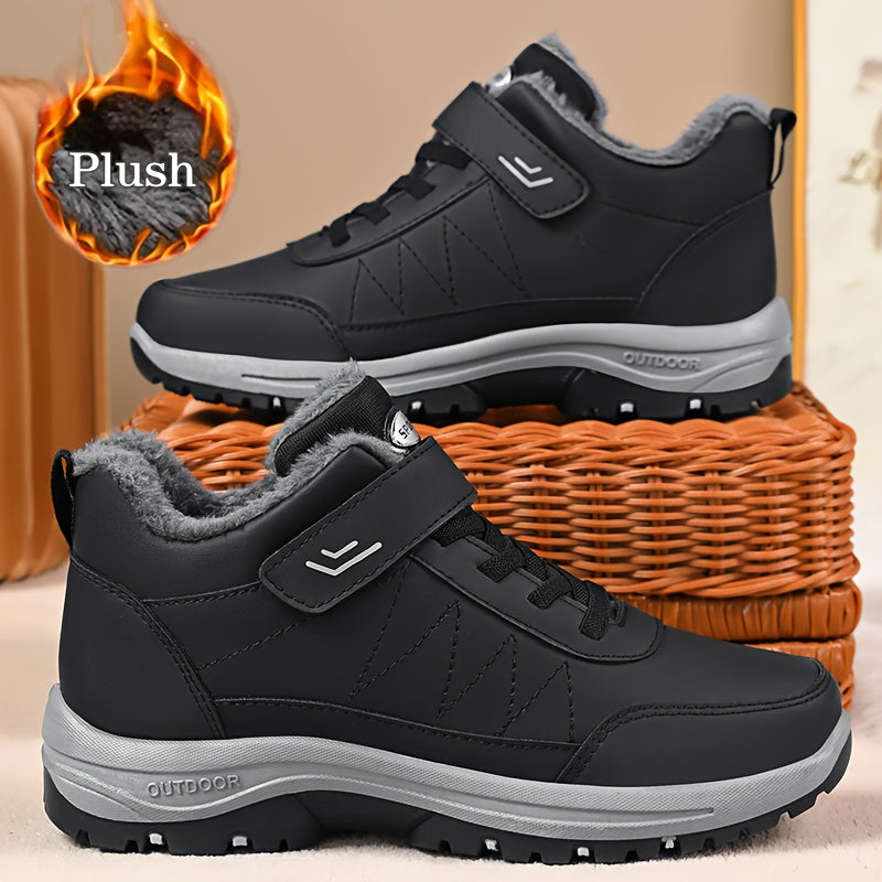 Men'S Casual Solid Color Faux Snow Boots with Plush Lining, Anti-Slip & Wear-Resistant for Outdoor Walking and Hiking in Winter, Winter Boots, Hiking Footwear, Sleek Boot Design, Durable Traction Footwear