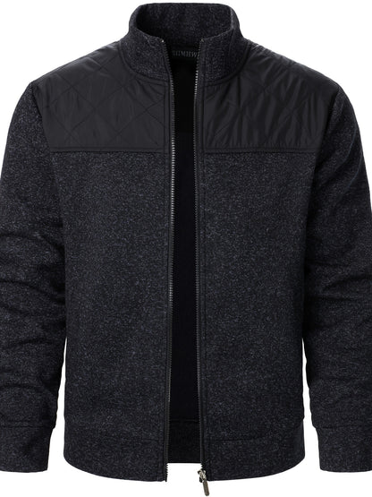 Men's Blocking Quilted Jacket For Spring And Autumn, Casual Stylish Outdoor Stand Collar Coat As Gift