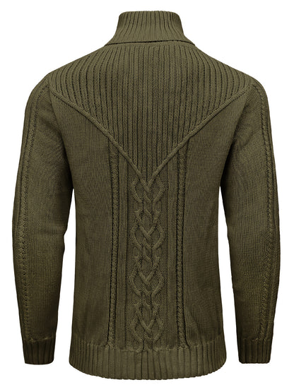 Տղամարդու բարձր օձիքով տաք տրիկոտաժե սվիտեր - ձգվող նորաձև ժապավենավոր սվիտեր, էլեգանտ ջենտլմենական կարդիգան