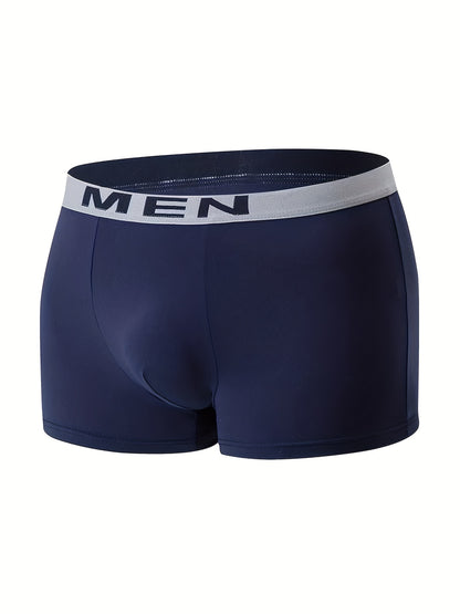 Men's Solid Color Letter Print Boxer Briefs with Stretch Waistband