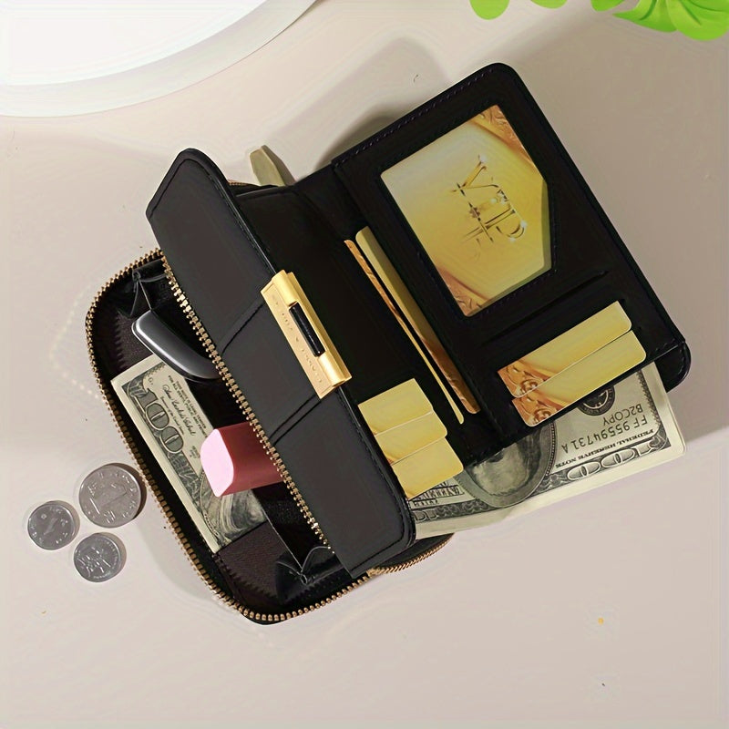 Women's Vintage PU Wallet - Long Wallet with Snap Closure & Zipper Coin Pocket, Credit Card Holder & Coin Purse, Nylon & Oil-Tanned for Everyday Use, Travel, - Women's Money Holder