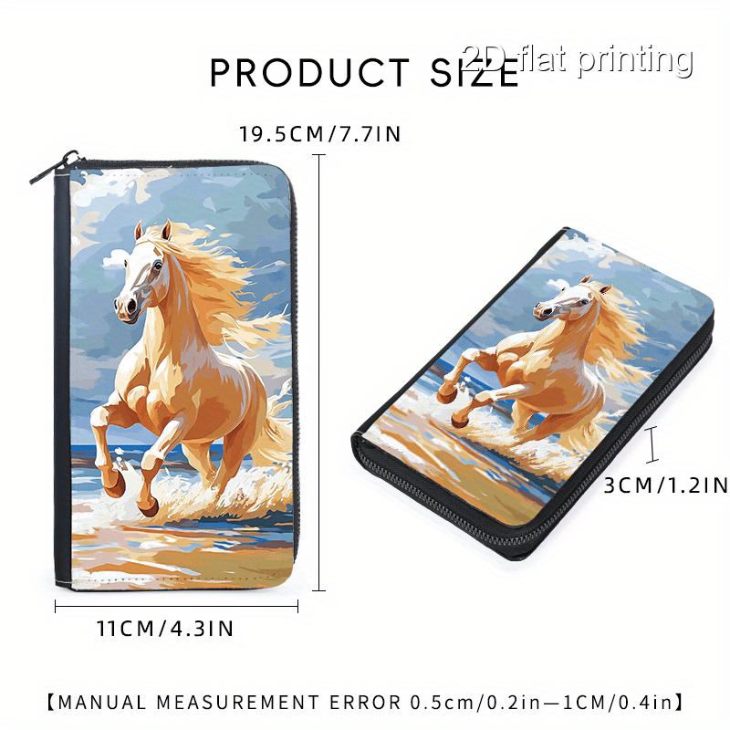 1pc Horse Pattern Ladies Wallet, Single-Sided New Design Large Capacity Multi-Card Slot Long Wallet, Trendy Casual Commuter Zippered Multifunctional Women's Clutch Purse, Pattern Placement May Vary