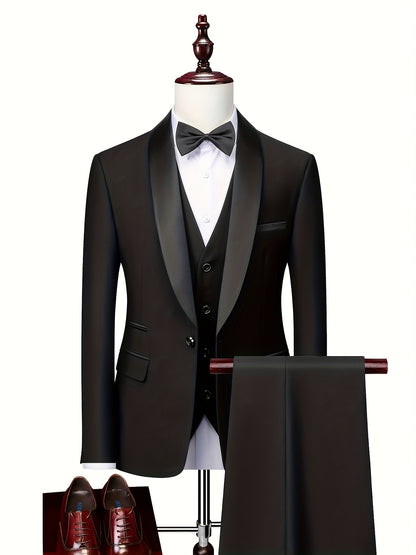 Men's 3-Piece Suit Set - Blazer, Vest & Trousers for Business & Weddin