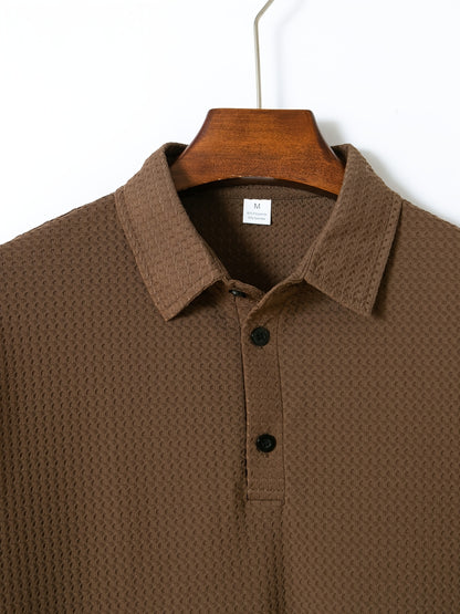 Men's Breathable Waffle Knit Polo Shirt, Summer Casual Work Tee