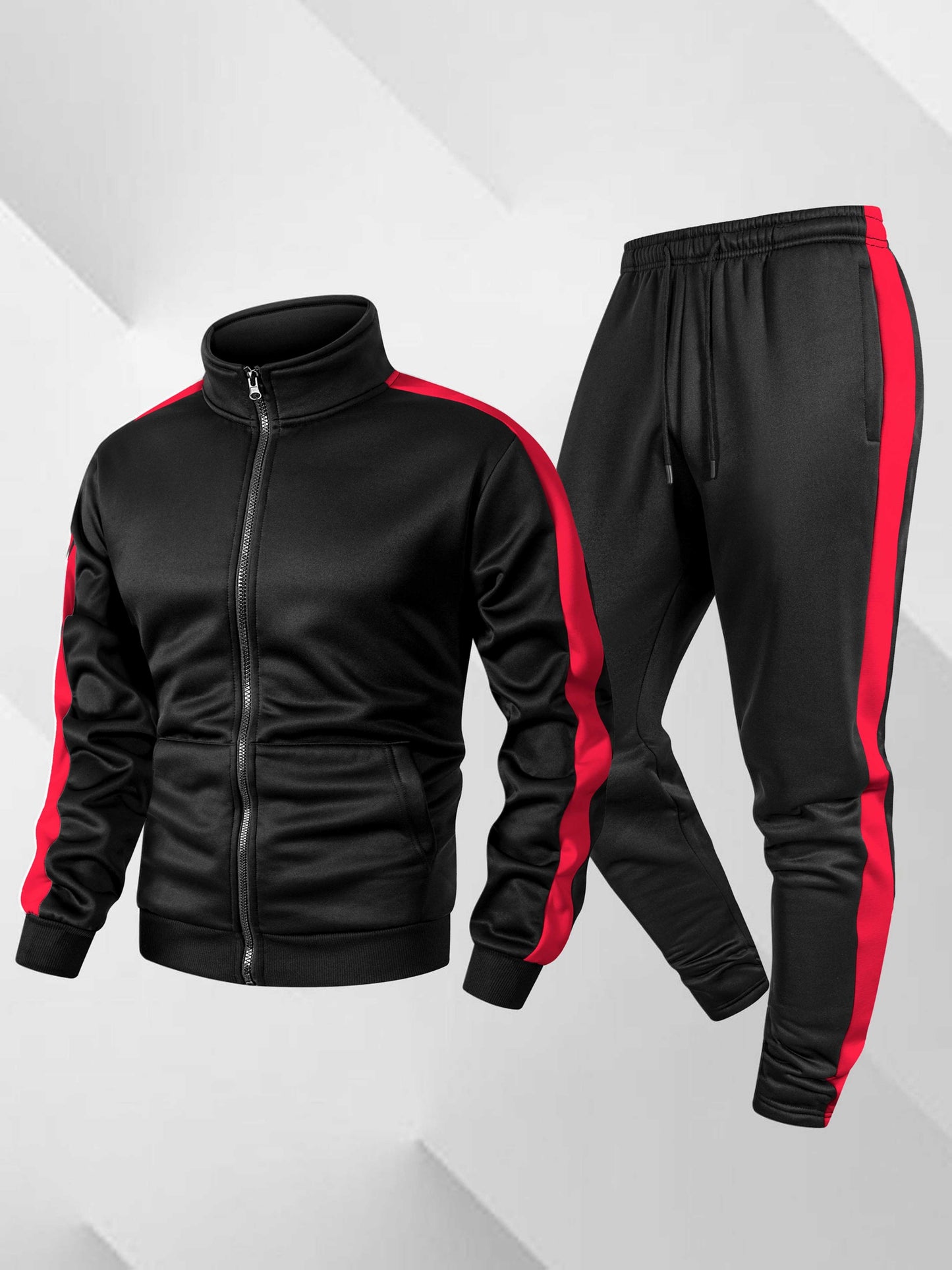 Men's Casual Athletic Tracksuit Set with Stretch Polyester