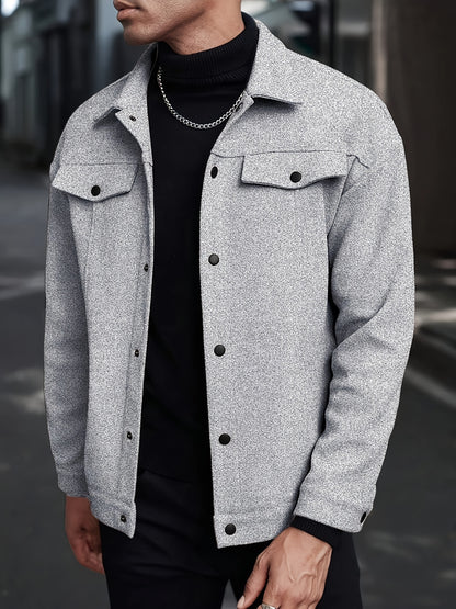 Men's European-Style Casual Jacket - Collar Button Coat, Beige/Brown/Burgundy/Tan, Machine-Washable Blazer for Spring/Fall, Tailored Fit (No) - Versatile Outerwear for Casual & Formal Events