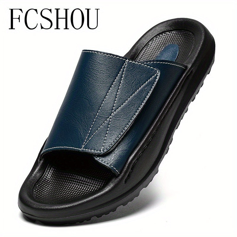 Men's Summer Outdoor Slippers Split Leather Slip-On Sandals