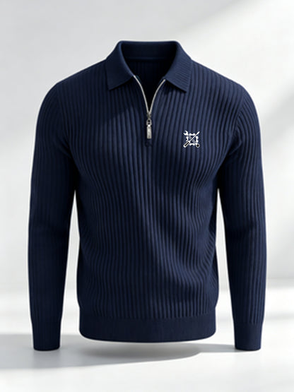 Men's Casual Long-Sleeve Ribbed Polo Shirt for Fall/Winter