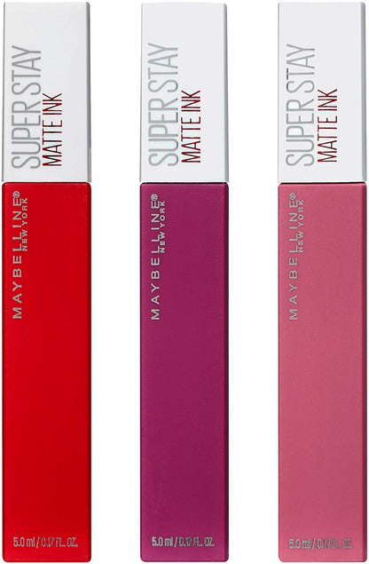 Maybelline Super Stay Matte Ink Liquid Lipstick Makeup, Long Lasting High Impact Color, up to 16H Wear, Exhilarator, Ruby Red, 1 Count, Packaging May Vary