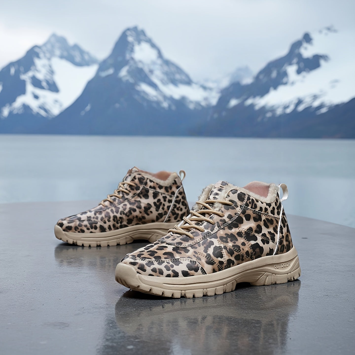 Women'S Winter Snow Boots - Thickened Fleece-Lined High-Top Outdoor Shoes with Leopard Print, Lightweight & Durable MD Sole for Cold Weather, Hiking, and Casual Wear, Winter Boots, Hiking Footwear, Stylish Winter Footwear, Pl