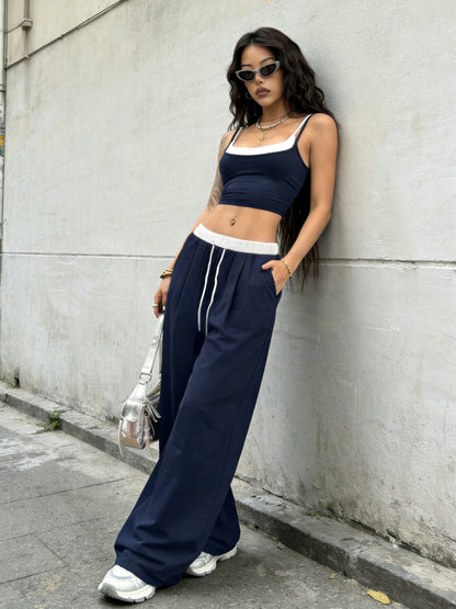 Women's Color Block Casual Tank Top & Wide-Leg Pants Set