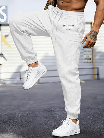 Men's Casual Linen Jogger Pants with Drawstring and Pockets