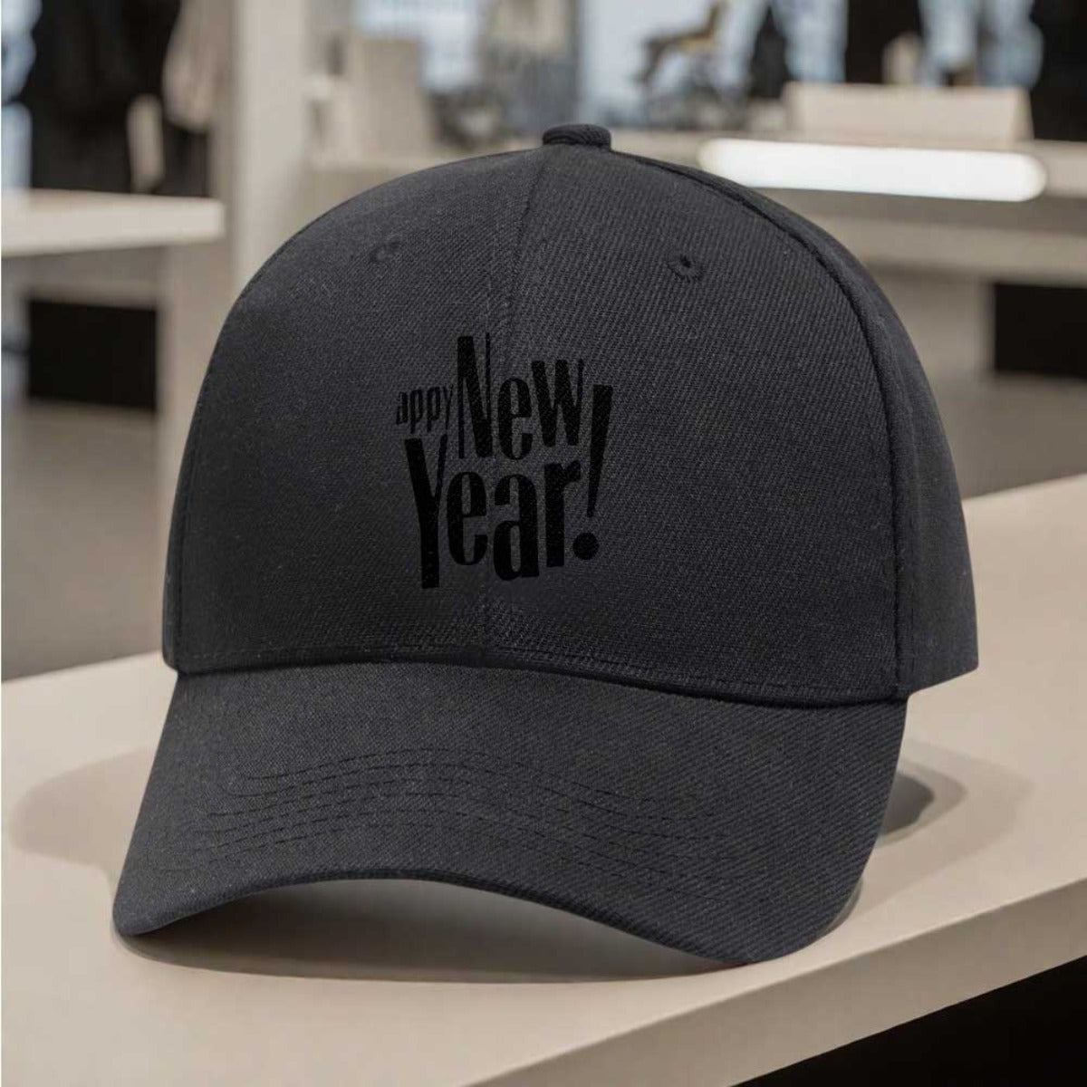 1pc New Year's Eve Party Hat - Adjustable Snapback Cap with Happy New Year Print, Lightweight Unisex Baseball Cap for Men & Women, Black with Bold White Lettering - Perfect for NYE Celebrations, Christmas, New Year's Day, Eve