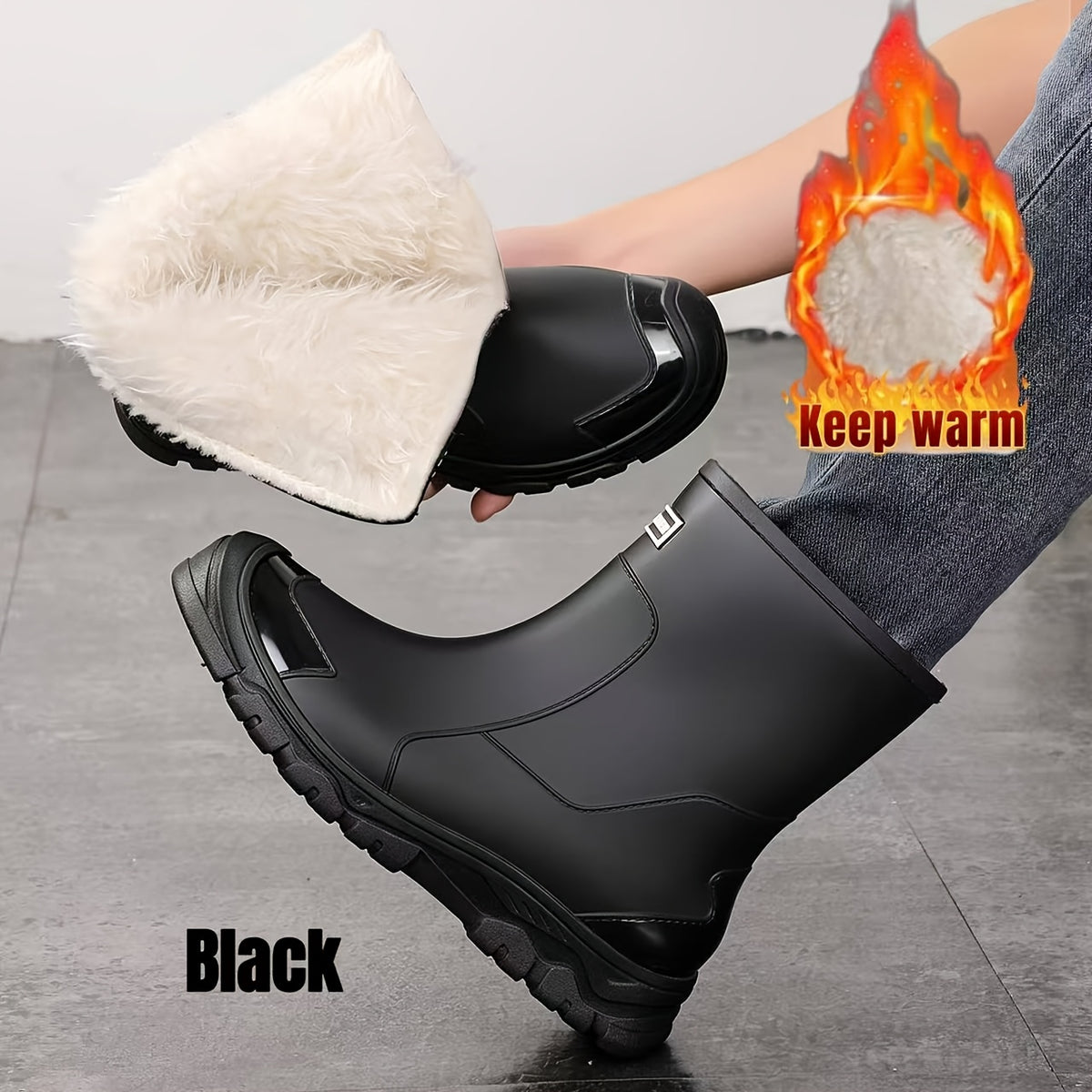 Unisex Fleece-Lined Rubber Rain Boots for Winter Outdoors
