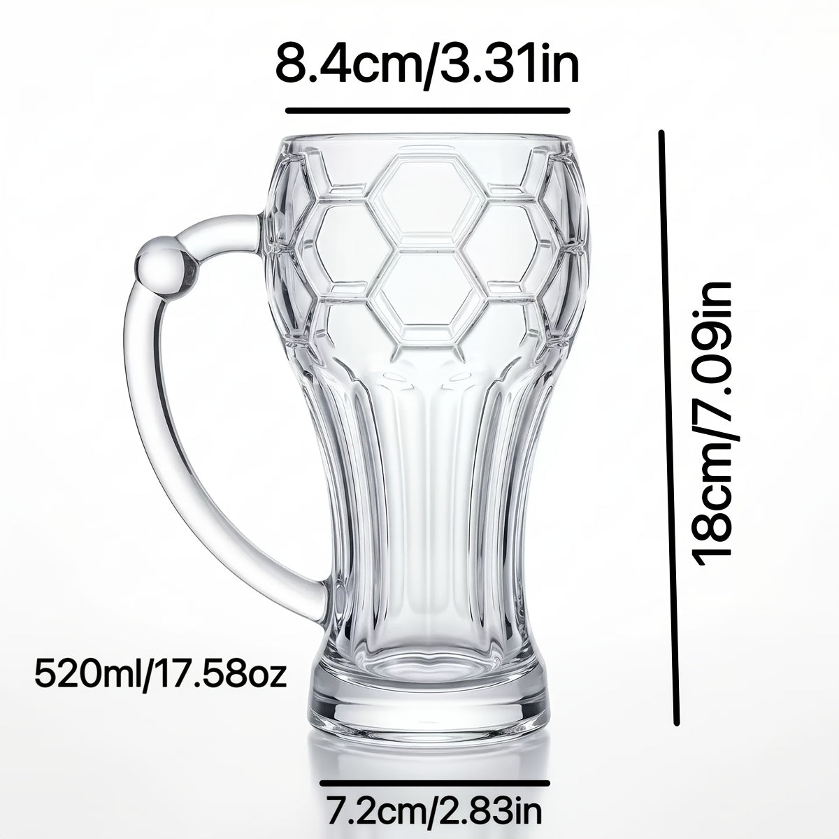 Thick Glass Beer Mug with Hercules Soccer Strap Handle, Large Capacity