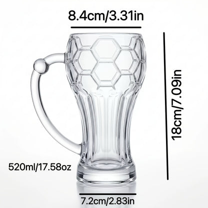 Thick Glass Beer Mug with Hercules Soccer Strap Handle, Large Capacity