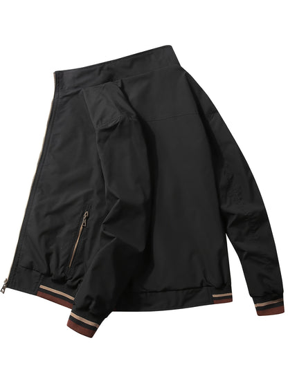 Men'S Stylish Beige Bomber Jacket with Red & Blue Trim - Double-Sided, Metal Zipper, Casual & Formal Wear, Perfect Gift for Husband or Boyfriend, Casual Outerwear | Doubleside Jacket | Polyester Lining