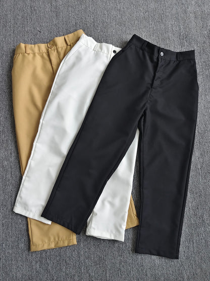 Boys Loose Fit Preppy School Dress Pants with Zipper Waist