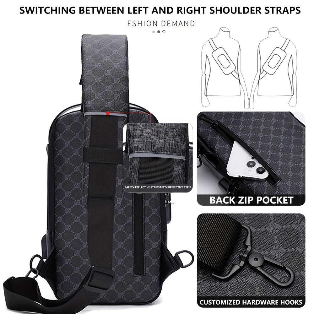 Elegant Black Crossbody Bag with Adjustable Strap, Anti-Theft Zipper Closure, and Polyester Lining - Stylish Chest Bag for Men and Women, Secure Travel Bag Patterned Chest Bag Durable Zipper Closure