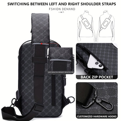 Elegant Black Crossbody Bag with Adjustable Strap, Anti-Theft Zipper Closure, and Polyester Lining - Stylish Chest Bag for Men and Women, Secure Travel Bag Patterned Chest Bag Durable Zipper Closure