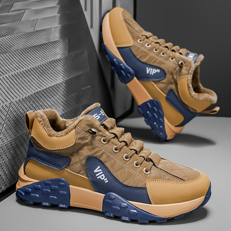 Men'S Stylish Winter Sports Shoes - in And Navy Blue, Featuring Lace-Up Ankle Boots, Thick PVC Soles, Upper Material, Breathable Fabric Lining, Perfect for Casual Wear Throughout The Seasons, Ideal Winter Boots for Men, Fashi