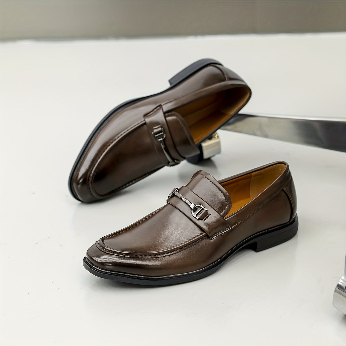 Men's Classic Metal Buckle Slip-On Loafers for All Seasons